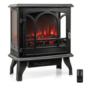 goflame 23” electric fireplace stove, freestanding fireplace heater with 3-level dimmable flame effect and 6h timer, remote control, compact stove heater with overheat protection, 1400w
