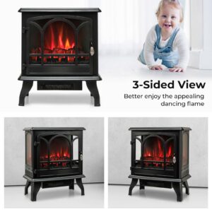 GOFLAME 23” Electric Fireplace Stove, Freestanding Fireplace Heater with 3-Level Dimmable Flame Effect and 6H Timer, Remote Control, Compact Stove Heater with Overheat Protection, 1400W