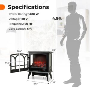 GOFLAME 23” Electric Fireplace Stove, Freestanding Fireplace Heater with 3-Level Dimmable Flame Effect and 6H Timer, Remote Control, Compact Stove Heater with Overheat Protection, 1400W