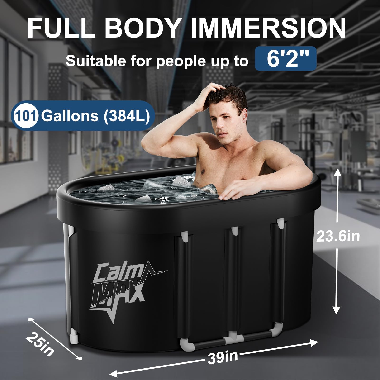 CalmMax Oval Ice Bath Tub for Athletes XL Portable Cold Plunge Tub for Cold Water Therapy Ice Baths at Home Outdoor Gym - 101 Gal Capacity (IB001 Version)