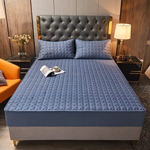 fcldeshop hotel bedding sheets,pure cotton quilted anti-slip bed sheets, solid color mattress protector suitable for 12"/30cm deep mattresses,blue 2,180x220cm+30cm (3pcs)