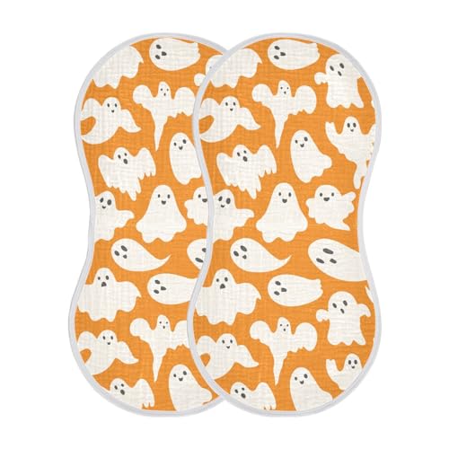 vvfelixl Muslin Burp Cloths Doodle Cute Ghosts Haloween Baby Washcloths for Baby Girl Boys 2 Pack Orange