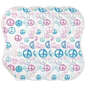 vvfelixl Baby Burp Cloths Peace Sign Baby Newborn Cotton Burping Cloths Set Baby Washcloths 4 Pack