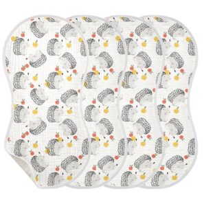 vvfelixl Baby Burp Cloths Hedgehog Apple Baby Newborn Cotton Burping Cloths Set Baby Washcloths 4 Pack