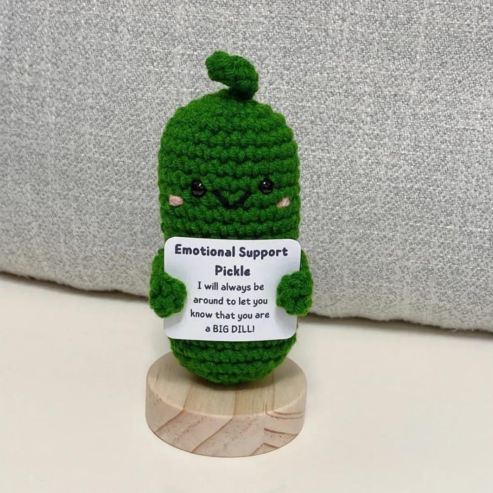 Handmade Emotional Support Pickled Cucumber Gift, Emotional Support Pickled Cucumber Knitting Doll, Cute Handmade Crochet Emotional Support Pickles Doll, Pickle Toy with Positive Affirmation Card (Co