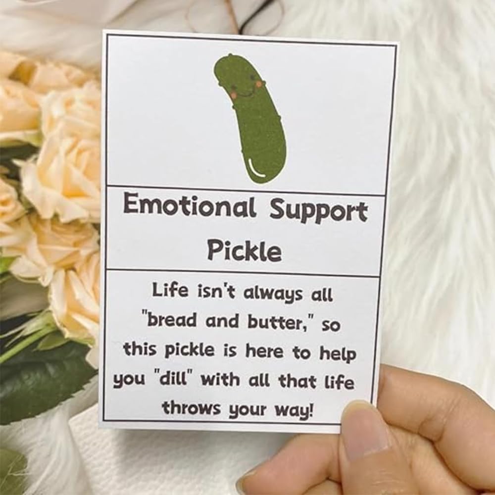 Handmade Emotional Support Pickled Cucumber Gift, Emotional Support Pickled Cucumber Knitting Doll, Cute Handmade Crochet Emotional Support Pickles Doll, Pickle Toy with Positive Affirmation Card (Co