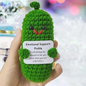 Handmade Emotional Support Pickled Cucumber Gift, Emotional Support Pickled Cucumber Knitting Doll, Cute Handmade Crochet Emotional Support Pickles Doll, Pickle Toy with Positive Affirmation Card (Co