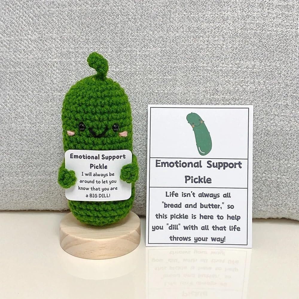 Handmade Emotional Support Pickled Cucumber Gift, Emotional Support Pickled Cucumber Knitting Doll, Cute Handmade Crochet Emotional Support Pickles Doll, Pickle Toy with Positive Affirmation Card (Co