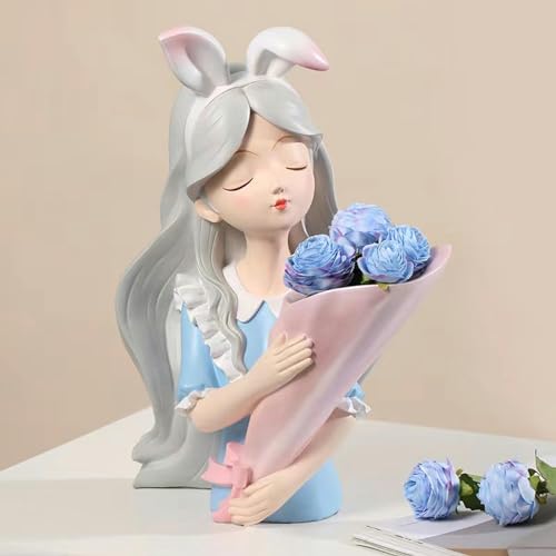 Girl Statue Home Decor Vase Resin Storage Tray Decoration Living Room Flower Vases Craft Living Room Decoration