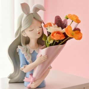 Girl Statue Home Decor Vase Resin Storage Tray Decoration Living Room Flower Vases Craft Living Room Decoration