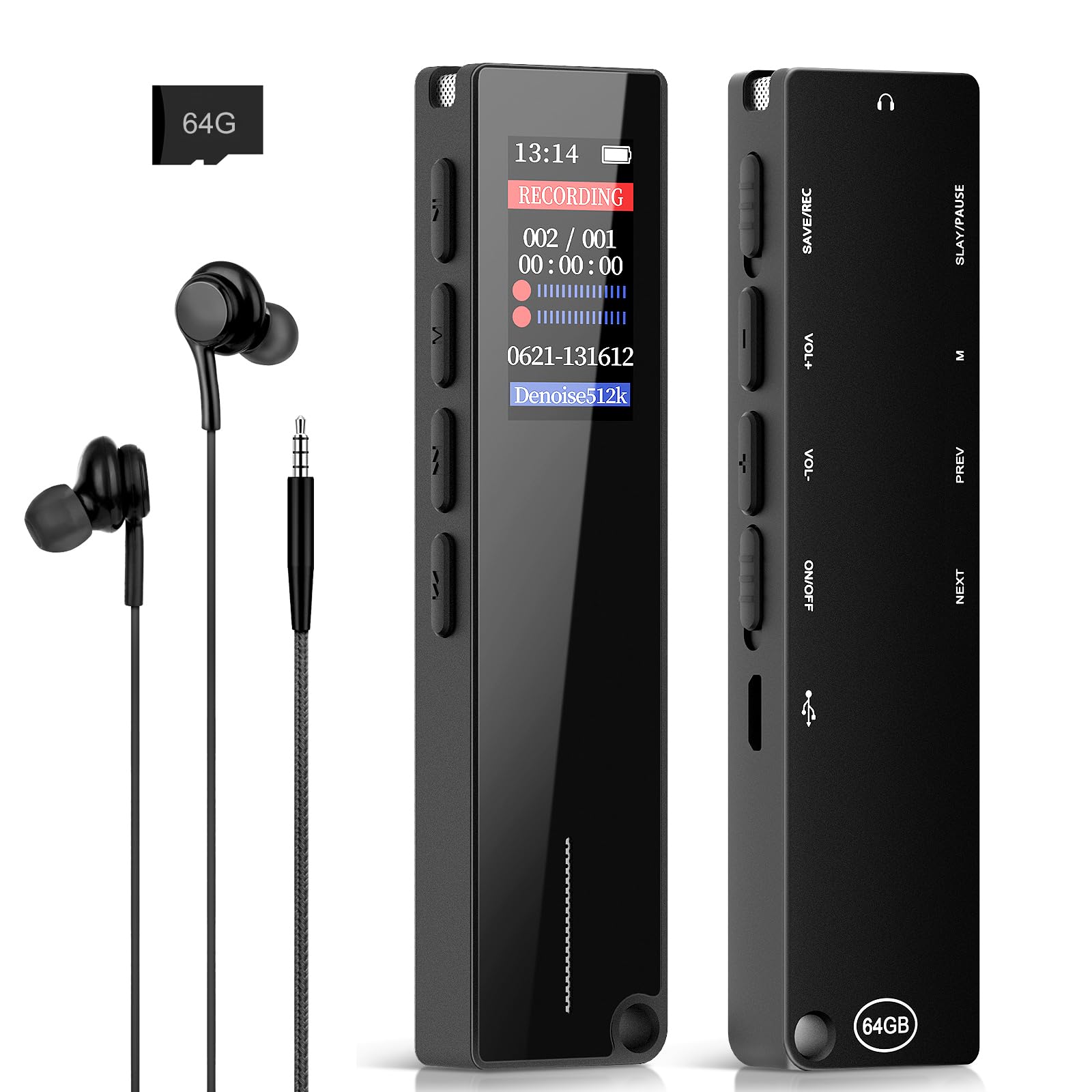 64GB Digital Voice Recorder with Playback, Dual-Microphone Noise Reduction, 30 Hours Audio Recorder, Voice Activated Recorder with MP3, Password, A-B Repeat, for Lectures, Classes, Meetings(n3)