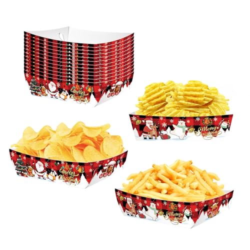 96 Pcs Paper Food Trays Christmas Party Cutlery Disposable Serving Tray Paper Food Boats for French Fries,Popcorn,Hot Dogs,Sandwiches,Etc