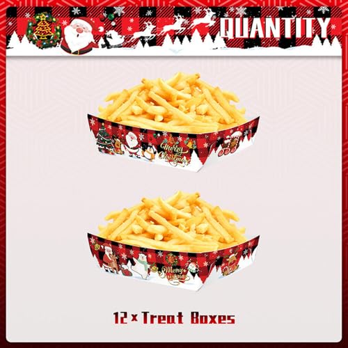 96 Pcs Paper Food Trays Christmas Party Cutlery Disposable Serving Tray Paper Food Boats for French Fries,Popcorn,Hot Dogs,Sandwiches,Etc