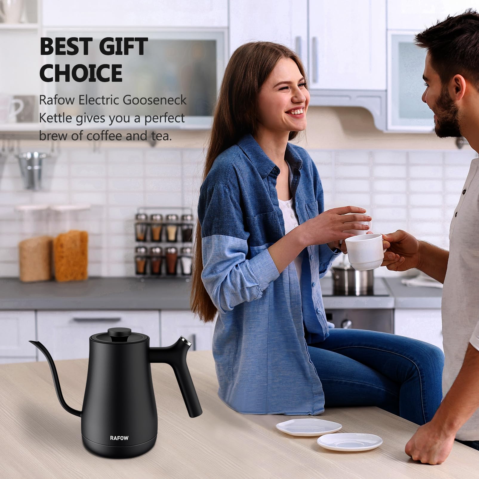 Gooseneck Electric Kettle Temperature Control: 1200W Quick Heating 5 Variable Presets Pour Over Coffee & Tea, 304 Stainless Steel Hot Water Boiler for Boiling Wate, Matte Black