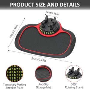 Multifunction Car Anti-Slip Mat Auto Phone Holder, Rotatable Anti Skid Car Dashboard Pad with Temporary Parking Numbe, Universal Phone Holder With Extra Large Pad For Phones Sunglasses Keys Gadgets