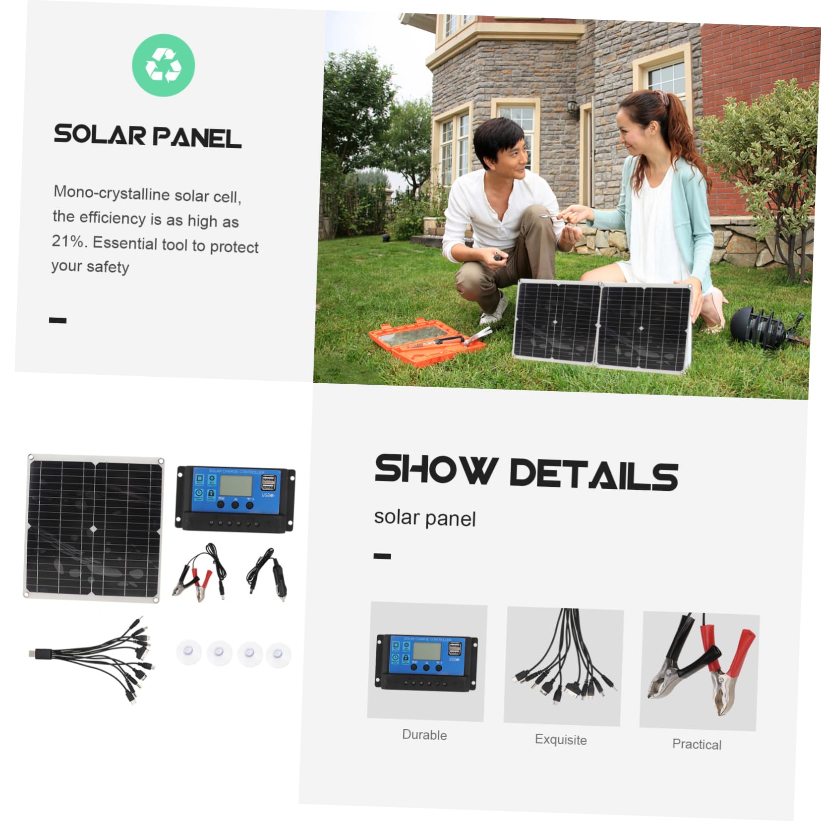 Yardenfun 1 Set Solar Panel Controller Set Solar Panel Charger with Controller Crystalline Solar Panel Solar Panels Monocrystalline Silicon Cell Micro Solar The Pet Components USB V5