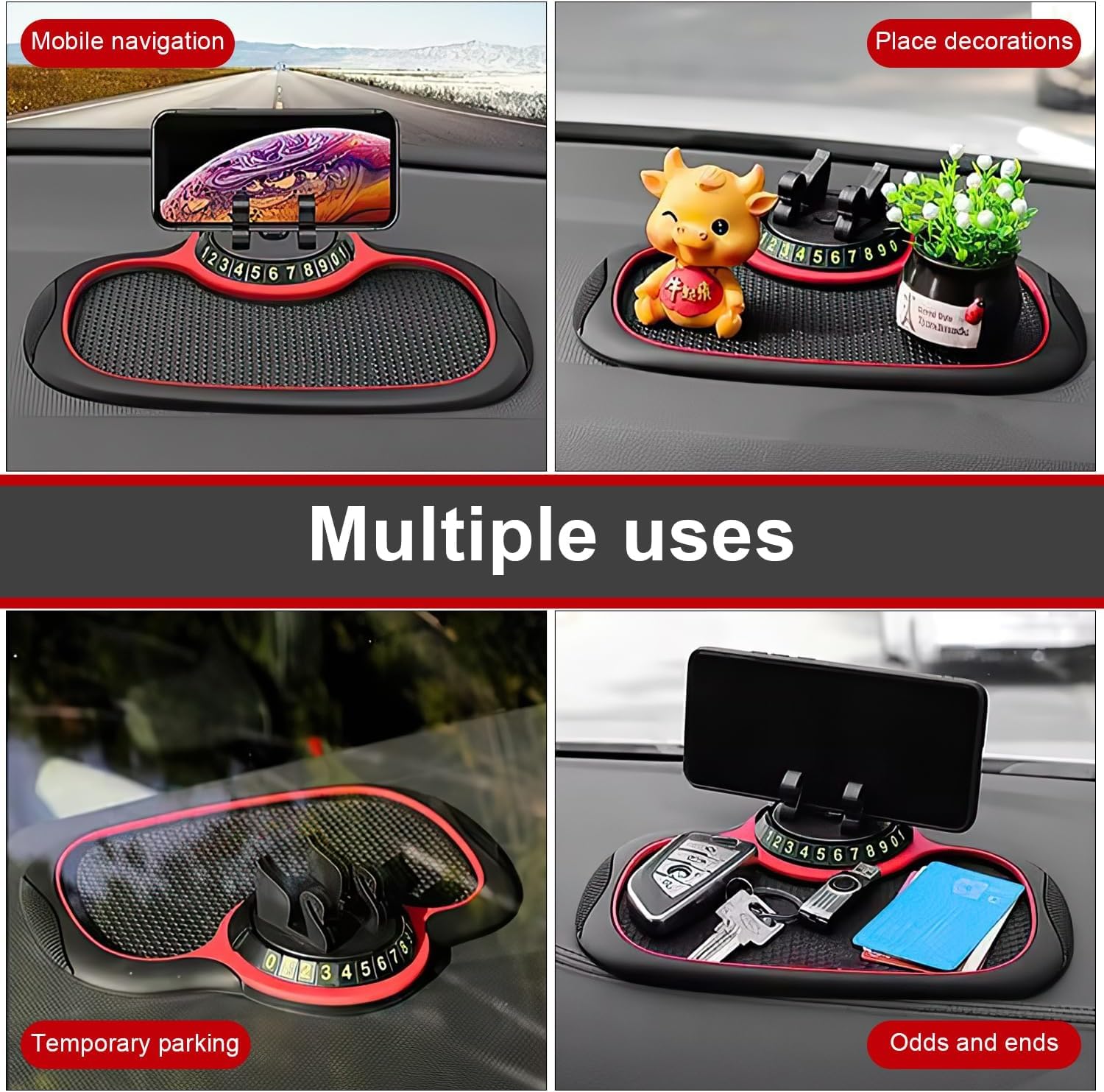 YCNASSS Multifunction Car Anti-Slip Mat Auto Phone Holder, Car Phone Mount Silicone Car Pad Mat, Universal Multifunction Car Dashboard Mat with Phone Holder for Phones, Keys, Gadgets