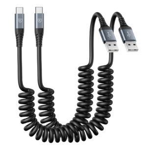 usb c cable 6ft, 2pack usb a to usb c 3a fast charging, coiled type c charger cord for car usb-c cable compatible with samsung galaxy a10e a20 a50 a51 a71 s20 s10 s9 s8 plus s10e note 20 10 9