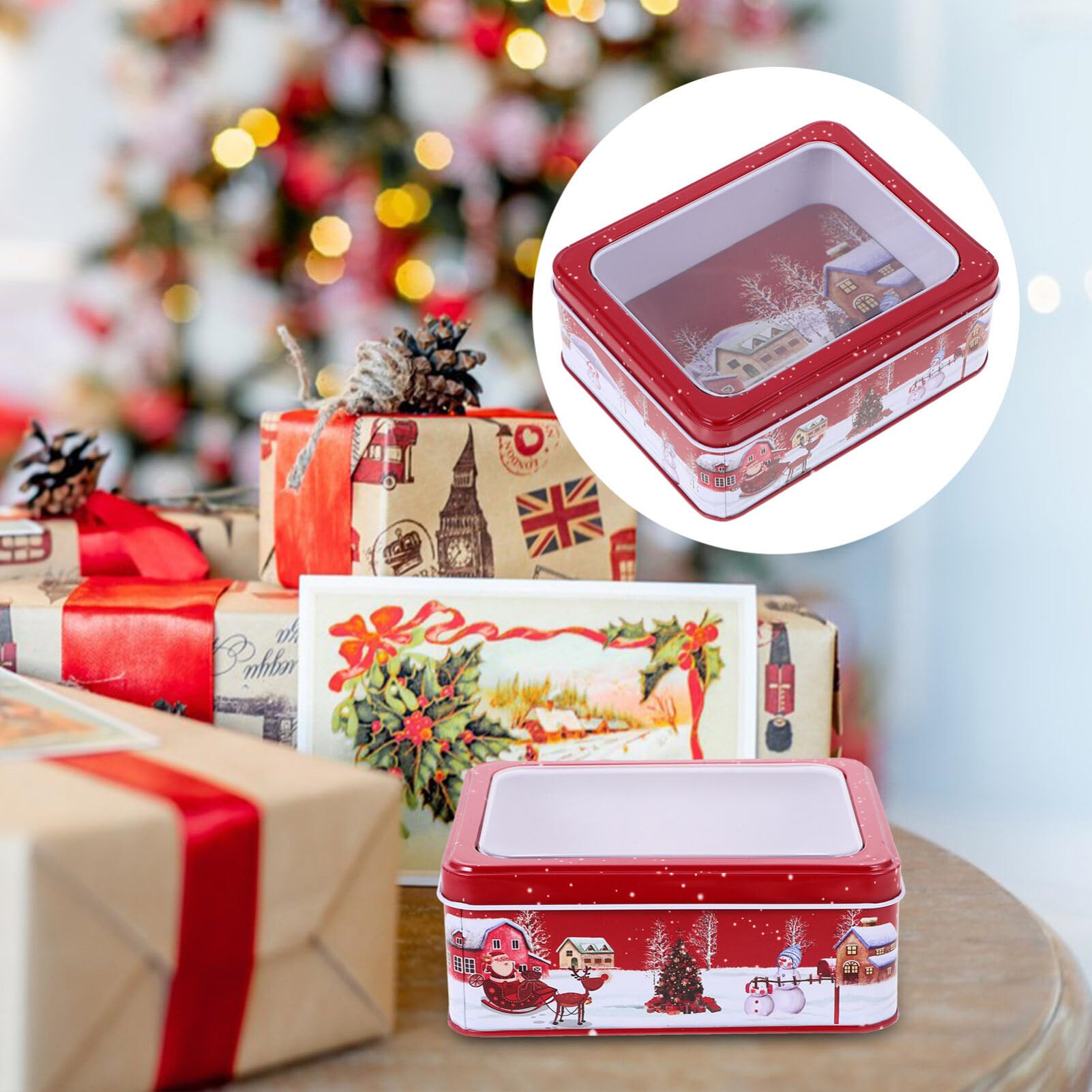 Alipis Christmas Cookie Tins Jar with Lid Christmas Food Tin Box Santa Claus Candy Tin Containers for Storing Treat Chocolate Christmas Wrapping Party Favor Supplies