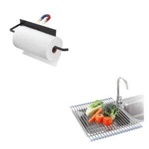 Magnetic Paper Towel Holder for Fridge, Toilet Paper Roll Holder Magnetic Paper Towel Rack Wall Mount and Seropy Roll Up Dish Drying Rack Over The Sink for Kitchen RV Sink 17.5x15.7 in