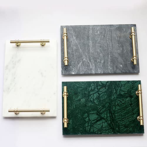 ORGJWD Marble Stone Decorative Tray Perfume Tray with Copper-Color Metal Handles Handmade Jewellery Tray Tray (Color : Gray)