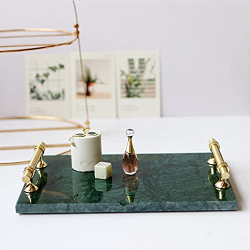 ORGJWD Marble Stone Decorative Tray Perfume Tray with Copper-Color Metal Handles Handmade Jewellery Tray Tray (Color : Gray)