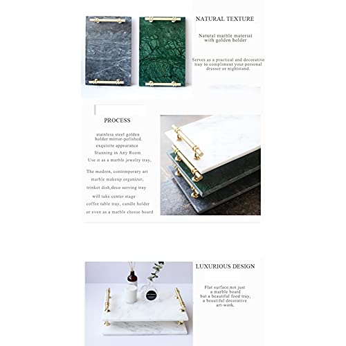 ORGJWD Marble Stone Decorative Tray Perfume Tray with Copper-Color Metal Handles Handmade Jewellery Tray Tray (Color : Gray)