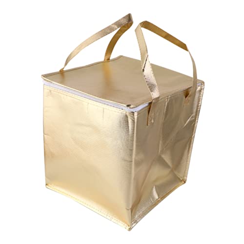 SHOWERORO 1pc Gold Coated Non-woven Insulation Bag Ice Bag Picnic Cooler Bag Zipper Tote Bag Insulated Cake Bag Cake Tote Bag Portable Cooler Bag Meal Food Baby Non-woven Fabric