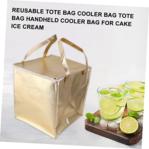 SHOWERORO 1pc Gold Coated Non-woven Insulation Bag Ice Bag Picnic Cooler Bag Zipper Tote Bag Insulated Cake Bag Cake Tote Bag Portable Cooler Bag Meal Food Baby Non-woven Fabric