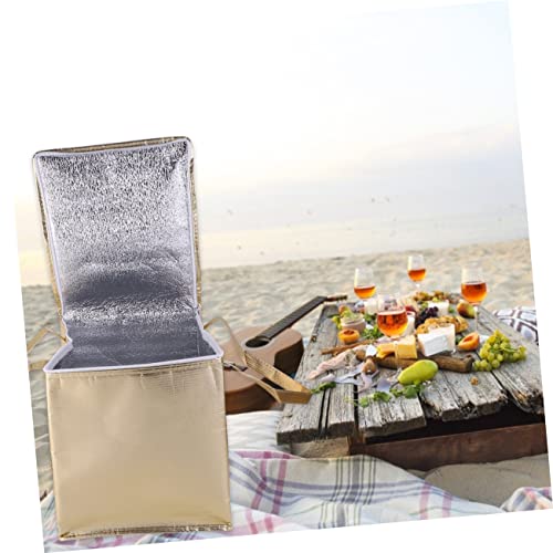 SHOWERORO 1pc Gold Coated Non-woven Insulation Bag Ice Bag Picnic Cooler Bag Zipper Tote Bag Insulated Cake Bag Cake Tote Bag Portable Cooler Bag Meal Food Baby Non-woven Fabric