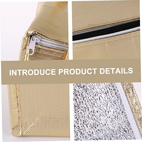 SHOWERORO 1pc Gold Coated Non-woven Insulation Bag Ice Bag Picnic Cooler Bag Zipper Tote Bag Insulated Cake Bag Cake Tote Bag Portable Cooler Bag Meal Food Baby Non-woven Fabric