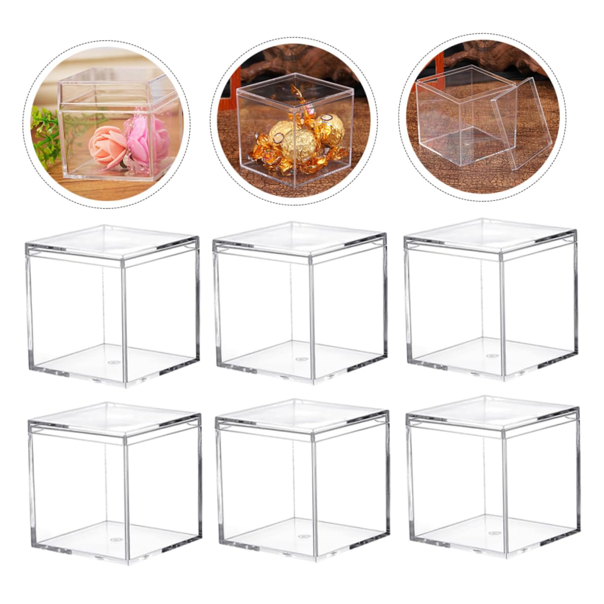 GLEAVI Clear Square Cube 60 Pcs Packing Box Candy Containers Party Candy Bag Party Gift Candy Cake Gift Container Candy Packaging Case Party Candy Storage Cases Seal Specimen Acrylic