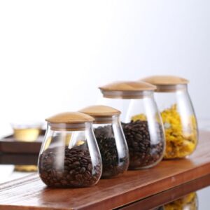 SHOWERORO Glass Storage Jars Storage Glass Jars Storage Container Candy Jars Airtight Canister Glass Canister Sugar Jars Container Glass Tea Jar Coffee Wooden Dry Clear Canning Jar