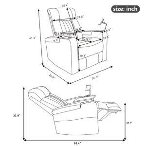 QKFF Leather Power Recliner Chair, Electric PU Recliner with Hidden Arm Storage, USB Charging Port, 2 Cup Holders, Tray Table, Phone Stand for Home Theater (Dark Black)