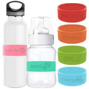 ubjva personalized water bottle name bands custom engraved silicone labels with name reusable baby bottle straps for daycare school-engraved name