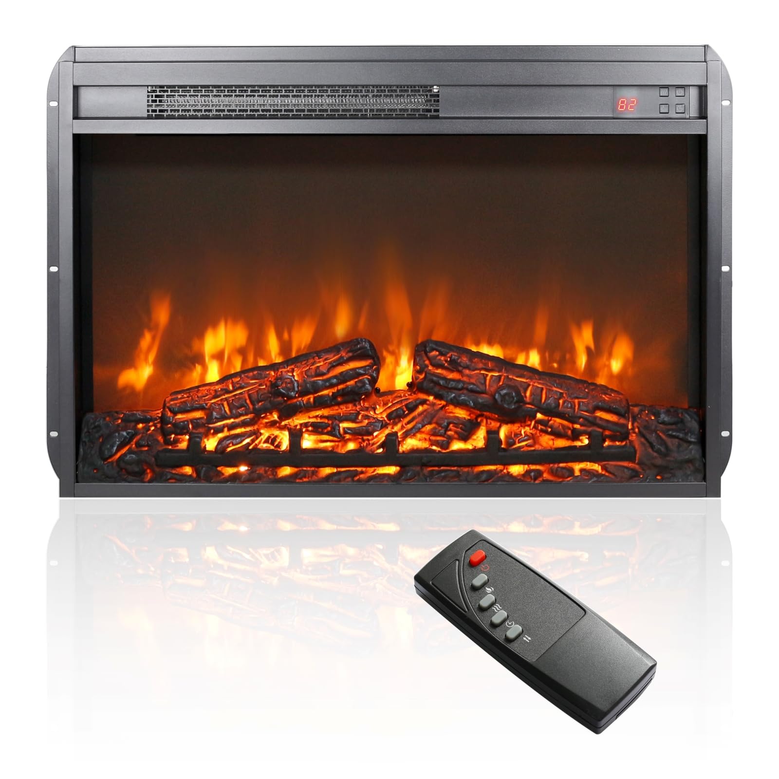 Xshelley 26 inch Electric Fireplace Inserts, Ultra Thin Electric Fireplace Wall-Mounted, Electric Foreplace with Remote Control, Realistic Flame, Overheating Protection, 1400W heat/ 5000 BTU (26 inch)