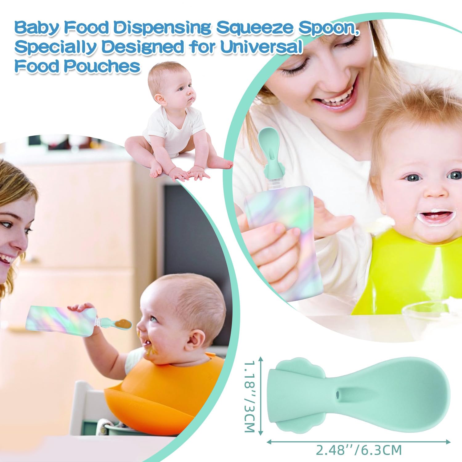 Leak-Proof Silicone Food Pouch Squeeze Spoon - No-Spill, Easy Attach Silicone Tops for Infants, 4-Pack