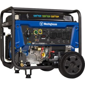 westinghouse outdoor power equipment 14500 peak watt tri-fuel home backup portable generator, remote electric start, transfer switch ready, gas, propane, and natural gas powered