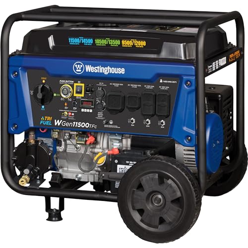 Westinghouse Outdoor Power Equipment 14500 Peak Watt Tri-Fuel Home Backup Portable Generator, Remote Electric Start, Transfer Switch Ready, Gas, Propane, and Natural Gas Powered