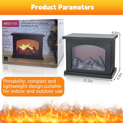 Fireplace Lanterns Decorative,Small Fake Fireplace,Flame Effect LED Fire Lamp,Battery Operated USB Charge Portable Fireplace,Indoor Outdoor Christmas Decoration (No Heater Function Black)