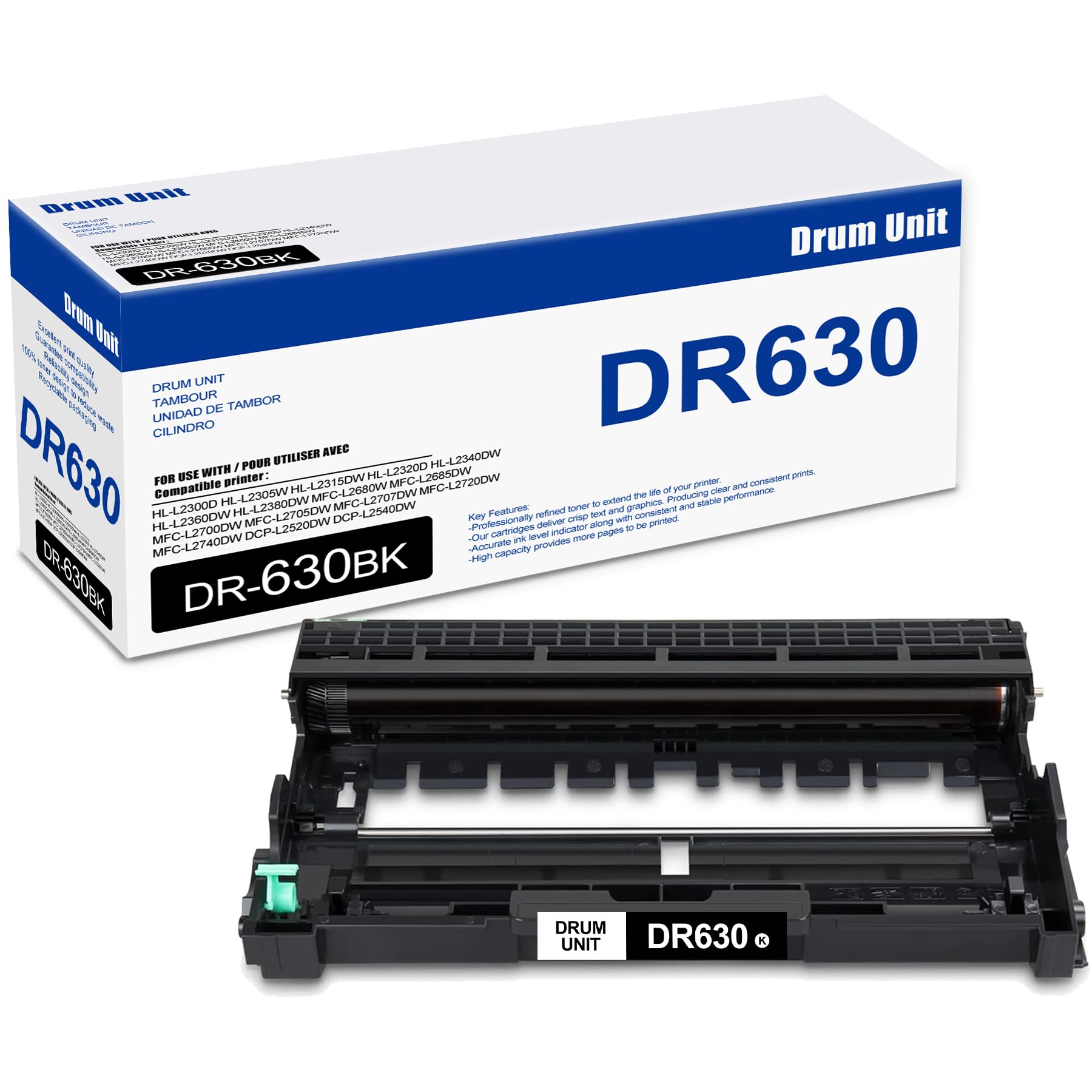 1 Pack DR630 Drum Unit, Compatible for Brother DR630 DR-630 Toner Replacement for HL-L2300D L2305W L2315DW L2320D MFC-L2680W L2685DW L2720DW L2740DW DCP-L2520DW L2540DW Printer