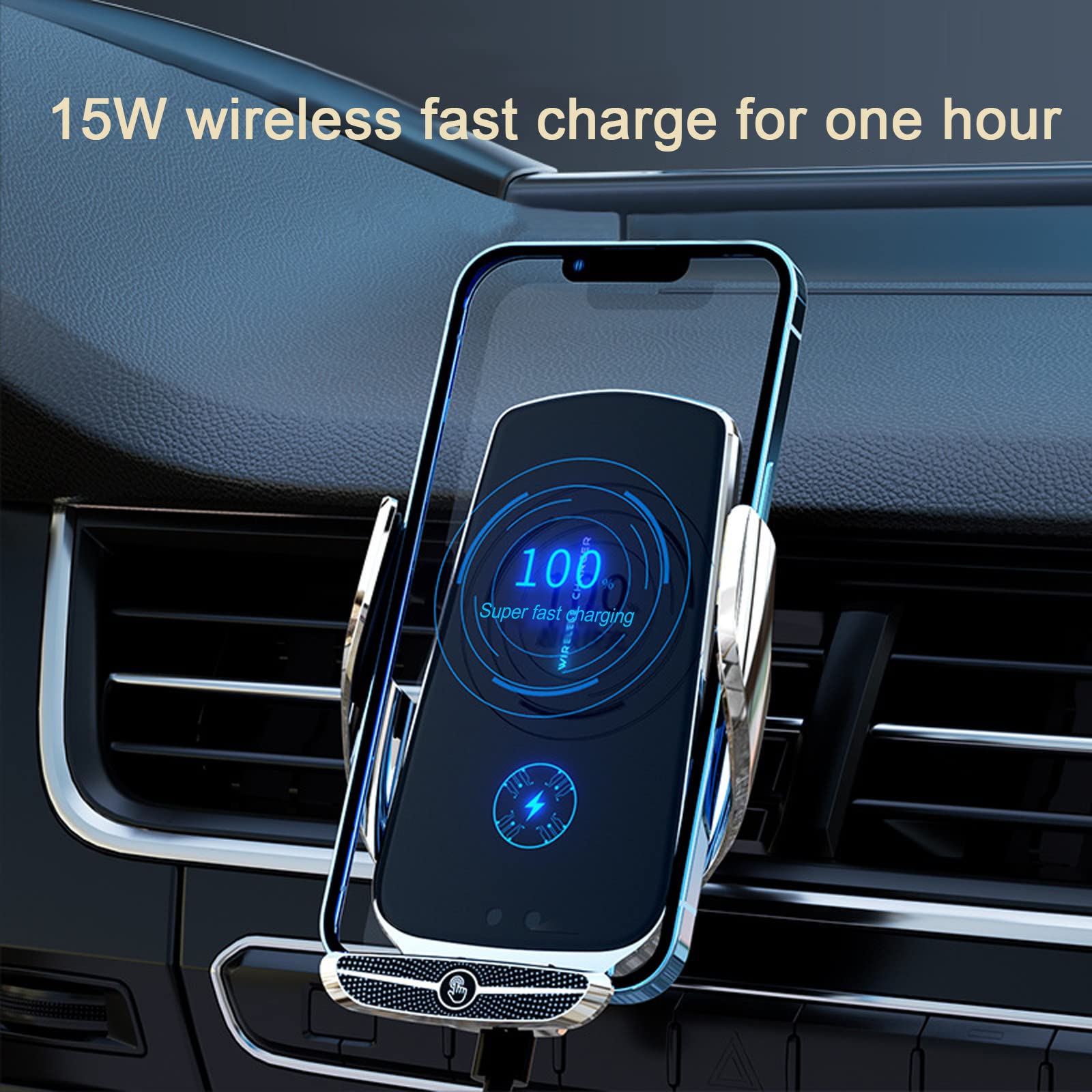 Fast Wireless Charger for Car - Phone Charging Holder with Auto Clamping - Fast Charging Car Mount - Magnetic Charger Mobile Phone Bracket - Wireless Charger for Car - Strong