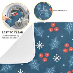 Christmas Holly Berry Leaves Dish Drying Mat Kitchen Counter Drying Mat Kitchen Matt Dish Dryer Cloth Dish Wish Drying Mat 18 x 24