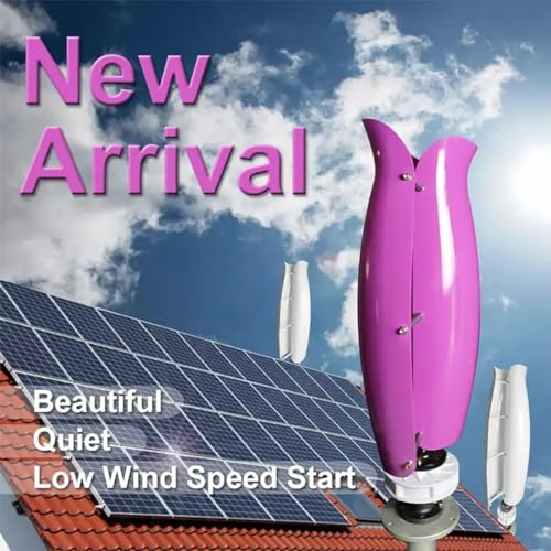 OLONETO 5KW Tulip Type Wind Turbine 12v 24v 48v Vertical Axis Wind Turbine Set Breeze Start Wind and Solar Complementary Power Generation System (Color : Purple, Size : 48V)