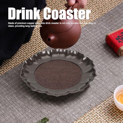 Tea Pot Tray, Household Kettle Holder Copper Alloy Pot Holder Coaster Household Dry Foam Table Multifunctional Trays with Cup Cushion Design for Teapots Cups Bowls (Lotus)