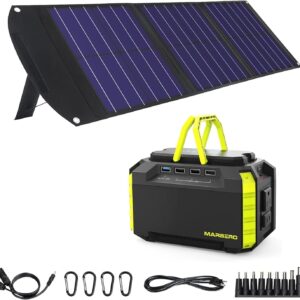 MARBERO Solar Power Bank Set - Solar Panel 60W and 110V 150W Peak AC Outlet, DC Ports, USB Ports 150Wh Portable Power Station for CPAP Home Camping Emergency