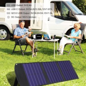 MARBERO Solar Power Bank Set - Solar Panel 60W and 110V 150W Peak AC Outlet, DC Ports, USB Ports 150Wh Portable Power Station for CPAP Home Camping Emergency