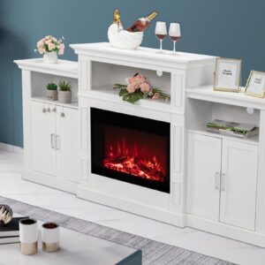 Bonnlo Electric Fireplace with Mantel, 78 inch Fireplace TV Stand Entertainment Center with 26 inch Electric Fireplace TV Console for Living Room, White