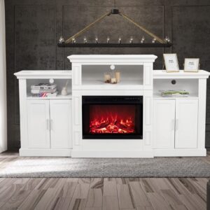 Bonnlo Electric Fireplace with Mantel, 78 inch Fireplace TV Stand Entertainment Center with 26 inch Electric Fireplace TV Console for Living Room, White