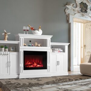 Bonnlo Electric Fireplace with Mantel, 78 inch Fireplace TV Stand Entertainment Center with 26 inch Electric Fireplace TV Console for Living Room, White